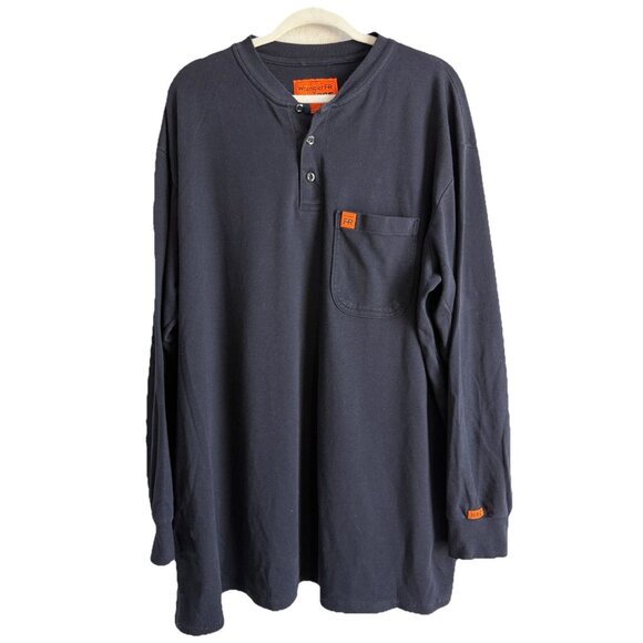Wrangler Riggs Flame Retardant Mens Shirt XXL Navy Henley Workwear Long Sleeve - Picture 1 of 11